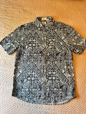 NWT Faherty Breeze Short Sleeve Button-Down Shirt, M, Black Kaula, Linen Blend